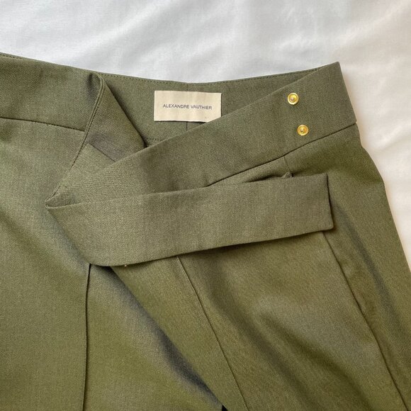 Alexandre Vauthier Pants Trousers Olive Green Wool Stretch Designer Size EU 44 - Picture 6 of 15